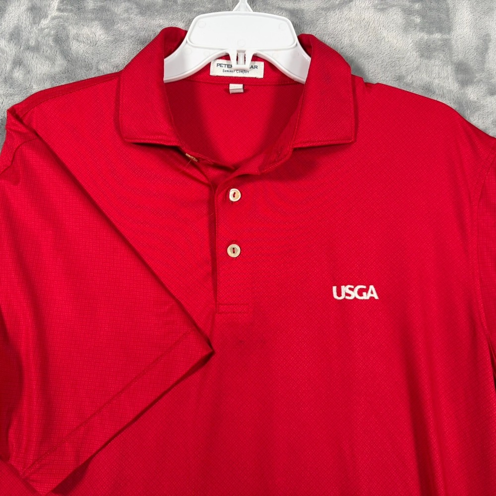 Peter Millar Summer Comfort USGA Golf Polo Shirt Mens Medium Red Geometric